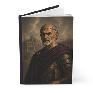 Hardcover journal with a beautiful, original illustration of Roman emperor Diocletian opened