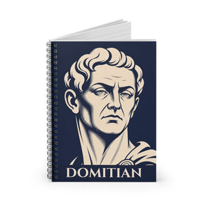 Spiral notebook with a bold illustration of Roman emperor Domitian open