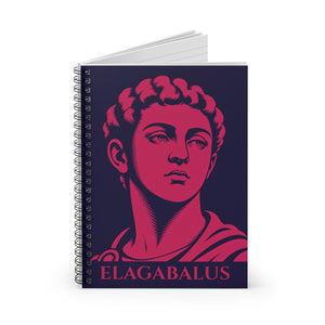 Spiral notebook with a bold illustration of Roman emperor Elagabalus opened