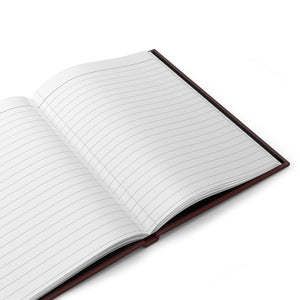 Open notebook with lined pages on a white background