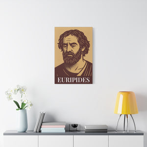 Canvas wall art with a bold illustration of Greek playwright Euripides on a white wall