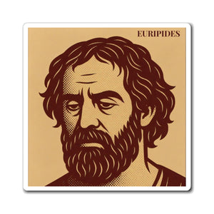 Fridge magnet with a bold illustration of Greek playwright Euripides
