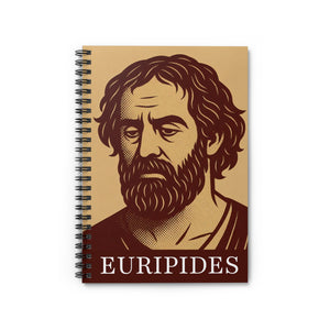 Spiral notebook with a bold illustration of Greek playwright Euripides
