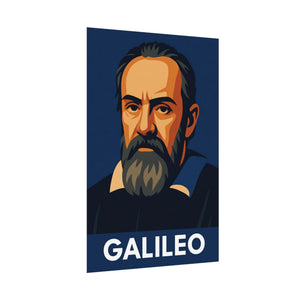 Fine art poster with a bold illustration of astronomer Galileo Galilei side view