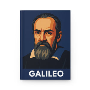 Hardcover journal with a bold illustration of astronomer Galileo Galilei