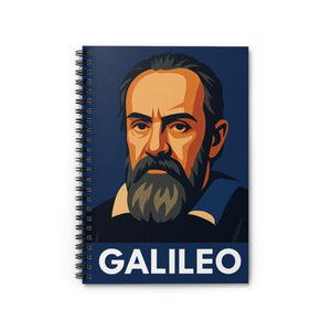 Spiral notebook with a bold illustration of astronomer Galileo Galilei