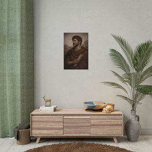 Fine art poster with a beautiful, original illustration of Roman emperor Hadrian in a room
