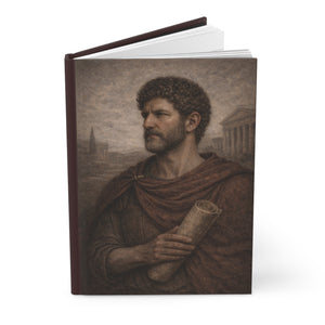 Hardcover journal with a beautiful, original illustration of Roman emperor Hadrian opened
