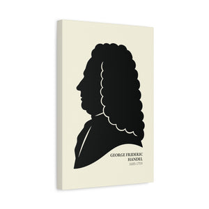 Canvas wall art with a black on ivory silhouette illustration of musician George Frideric Handel side view