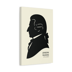 Canvas wall art with a black on ivory silhouette illustration of musician Joseph Haydn side view