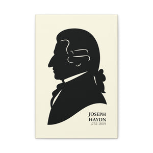 Canvas wall art with a black on ivory silhouette illustration of musician Joseph Haydn