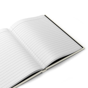 Open notebook with lined pages on a white background