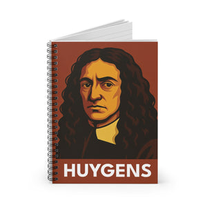 Spiral journal with a bold illustration of astronomer Christiaan Huygens
opened