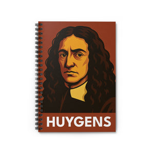 Spiral journal with a bold illustration of astronomer Christiaan Huygens

