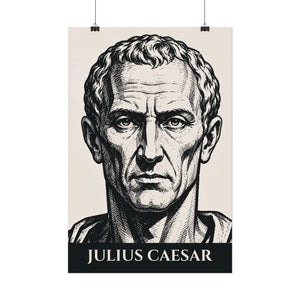Fine art poster with a bold illustration of Roman general and consul Julius Caesar ready to frame