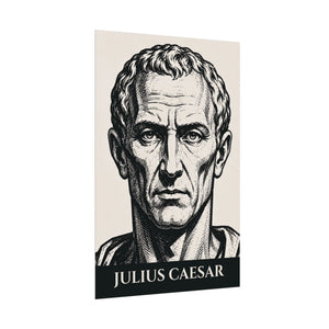 Fine art poster with a bold illustration of Roman general and consul Julius Caesar side view