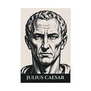 Fine art poster with a bold illustration of Roman general and consul Julius Caesar
