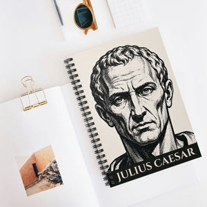 Spiral notebook with a bold illustration of Roman general and consul Julius Caesar mockup