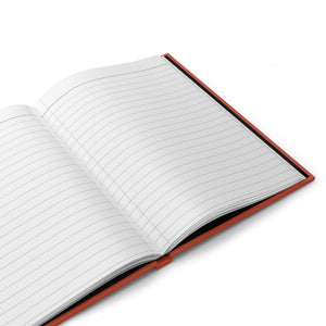 Open notebook with red binding on a white background