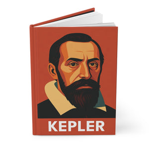 Hardcover journal with a bold illustration of astronomer Johannes Kepler opened