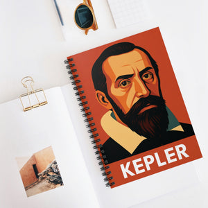 Spiral notebook with a bold illustration of astronomer Johannes Kepler
on a white surface