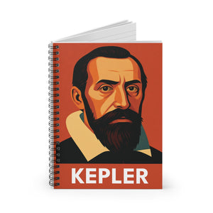 Spiral notebook with a bold illustration of astronomer Johannes Kepler opened