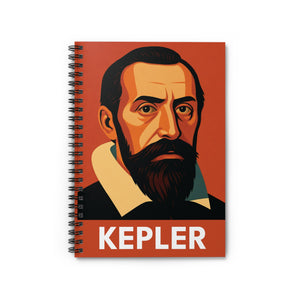 Spiral notebook with a bold illustration of astronomer Johannes Kepler