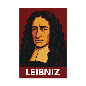 Fine art poster with a bold illustration of mathematician Gottfried Leibniz