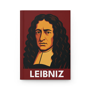 Hardcover journal with a bold illustration of mathematician Gottfried Leibniz