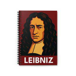 Spiral notebook with a bold illustration of mathematician Gottfried Leibniz