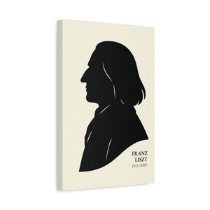 Canvas wall art with a black on ivory silhouette illustration of musician Franz Liszt side view