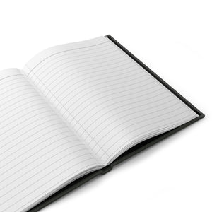 Open notebook with lined pages on a white background
