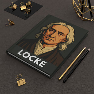 Hardcover journal with a bold illustration of philosopher John Locke on a dark surface