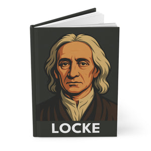 Hardcover journal with a bold illustration of philosopher John Locke opened