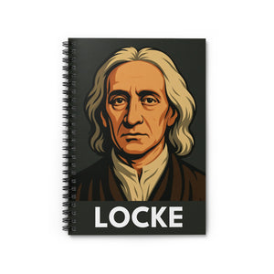 Spiral notebook with a bold illustration of philosopher John Locke