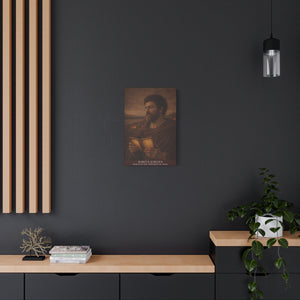 Canvas wall art with a beautiful, original illustration of Roman emperor Marcus Aurelius on a dark wall