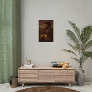 Fine art poster with a beautiful, original illustration of Roman emperor Marcus Aurelius on a white wall home decor