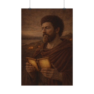 Fine art poster with a beautiful, original illustration of Roman emperor Marcus Aurelius ready to hang