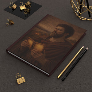 Hardcover journal with a beautiful, original illustration of Roman emperor Marcus Aurelius on a dark surface
