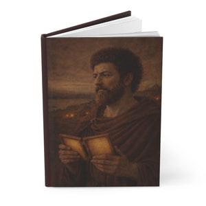 Hardcover journal with a beautiful, original illustration of Roman emperor Marcus Aurelius opened