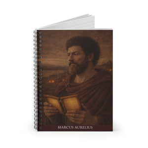 Spiral notebook with a beautiful, original illustration of Roman emperor Marcus Aurelius opened