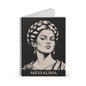 Spiral notebook with a bold illustration of Roman empress Messalina opened