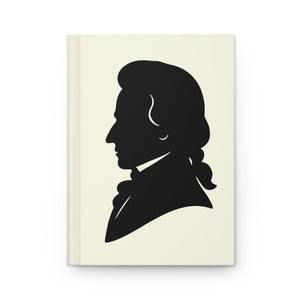 Hardcover journal with a black on ivory silhouette illustration of musician Wolfgang Amadeus Mozart