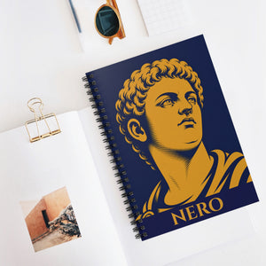 Spiral notebook with a bold illustration of Roman emperor Nero mockup view
