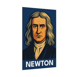 Fine art poster with a bold illustration of scientist Isaac Newton side view