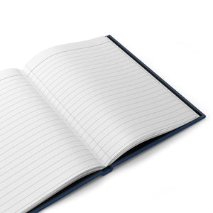 Open notebook with lined pages on a white background