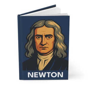 Hardcover journal with a bold illustration of scientist Isaac Newton opened