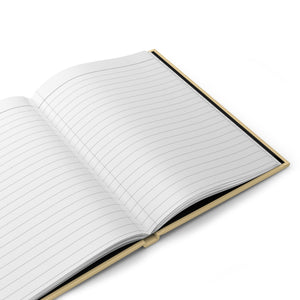 Open notebook with lined pages on a white background