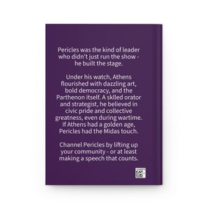 Hardcover notebook with biography of Greek statesman Pericles on the back cover