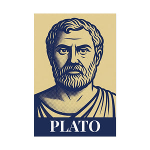 Fine art poster with a bold illustration of ancient Greek philosopher Plato
